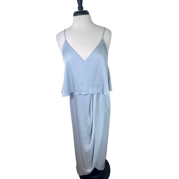New SHONA JOY Luxe Frill Tulip Hem Maxi Formal Dress Silver Blue Cloud Sz‎  10 - Picture 2 of 14